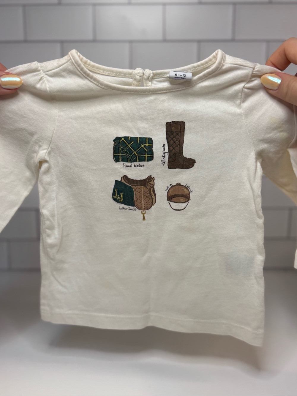 Janie and Jack Cream Long-Sleeve Top with Equestrian Graphic